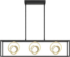 Possini Euro Design Christy 35 1/2" Modern Pendant Chandelier Ceiling Light Fixture Dining Room Over Table Kitchen Island Foyer Hanging Linear 3-Light LED Dimmable Black Gold Metal Hallway Entryway