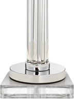 Possini Euro Design Cadence Modern Table Lamp 33" Tall with Square Riser Linear Clear Glass Rod White Linen Drum Shade for Bedroom Living Room House Home Bedside Nightstand Office Entryway Family