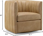 CHERS Rivet Mid-Century Modern Swivel Armchair, Channel-Tufted Faux Leather Accent Chair, 360-Degree Rotating Lounge Chair with Ergonomic Design for Living Room, Bedroom, Home Theater, Nude