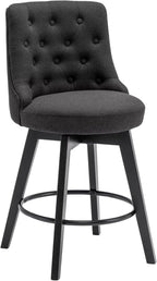 MINCETA Set of 4 Upholstered Bar Stools - 26 Inch Swivel Counter Height Stools with Low Tufted Back, Footrest & Performance Fabric - Round Seat for Kitchen Island & Home Bar Black