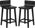 COSTWAY Solid Wood Bar Stools Set of 2, 24.5-inch Counter Height Chairs with Low Back and Footrest, Farmhouse Wooden Armless barstools for Kitchen Island, Dining Room, Cafe, Breakfast, Black