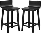 COSTWAY Solid Wood Bar Stools Set of 2, 24.5-inch Counter Height Chairs with Low Back and Footrest, Farmhouse Wooden Armless barstools for Kitchen Island, Dining Room, Cafe, Breakfast, Black