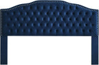 24KF Upholstered Button Tufted King Headboard with Nailhead Trim, Soft Velvet Fabric Headboard King/CA King - Navy