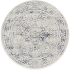 RUGGABLE Washable Vintage Area Rug – Sarrah Blue Quartz 6 ft Round, Stain-Resistant, Non-Slip – Medium Machine Washable Rugs for Living Room, Bedroom, Hallway, Entryway & Office–with Standard Pad
