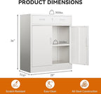BESFUR 36" H Metal Cabinet with Lockable Drawer and 2 Lockable Doors, White Locking Cabinet with Adjustable Shelf, Lockable Storage Cabinet for Home Office, Garage,School, Warehouse, Utility Room