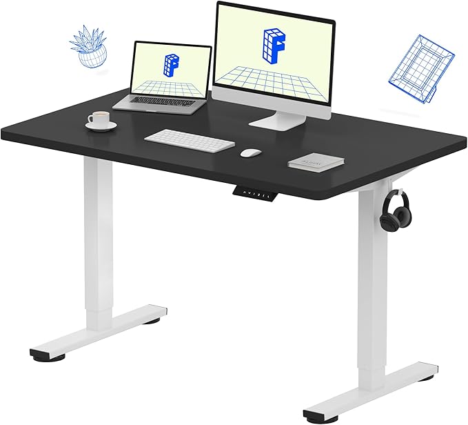 FLEXISPOT EN1 One-Piece Standing Desk, 48 x 30 Inches Electric Height Adjustable Desk for Home Office (White Frame + Black Desktop, 2 Packages)