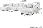 JACH 183.5 Inch U-Shaped Modular Sectional Sofas, Modern 4-Seater Couch with Chaise Ottomans, Mid Century Modern Sectional Couches, Cozy Sleeper Sofa for Living Room (Linen Fabric, White)