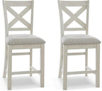 Signature Design by Ashley Robbinsdale Farmhouse Upholstered Barstool, Set of 2, X-Back, Nailhead Trim, Wood, 24.75" H, White & Light Gray
