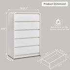 Modern 5 Drawers Dresser for Bedroom, 45" Tall Dressers & Chests of Drawers w/Curved Profile Design, Wood Mid Century Vertical Dresser w/Natural Texture for Bedroom, Living Room, Antique White