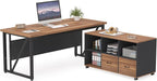 Tribesigns 63-Inch Executive Desk with 47-Inch Mobile File Cabinet, Large Home Office Desk with Drawers and Storage Shelves, L-Shaped Computer Desk Workstation Business Furniture, Walnut & Gray