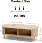 Coffee Table for Living Room, Modern Oval Coffee Table with Cabinets & Sliding Doors, Home Small Space, 47.2" Fluted Center Table, Natual