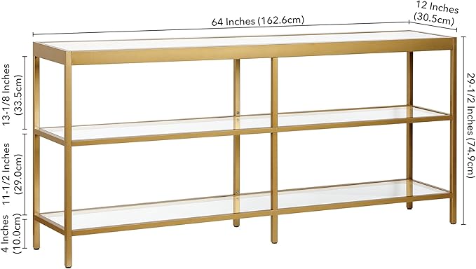 Henn&Hart 64" Wide Rectangular Console Table in Brass, Entryway Table, Accent Table for Living Room, Hallway
