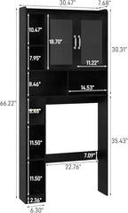 Vabches Over The Toilet Storage Cabinet, Farmhouse Storage Cabinet Over Toilet with Acrylic Doors，Home Space-Saving Toilet Rack, for Bathroom, Restroom, Laundry, Black