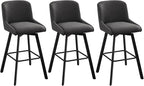 Swivel Counter Height Bar Stools Set of 3, 30''H Upholstered Barstools with Backs, Modern Bar Stool Chairs for Kitchen Island, Metal Legs, Fabric, Black Grey Stools Counter Chair