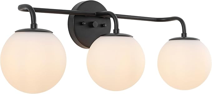 JONATHAN Y JYL3536B Louis Parisian Globe 25" 3-Light Metal/Frosted Glass Modern Contemporary LED Vanity Light Midcentury, Glam, Transitional, Bathroom, Powder Room, Dressing Room, Bedroom, Black