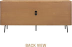 NTC MOSSIC Modern Sideboard with 4 Doors, Natural Rattan Storage Cabinet, Buffet with Metal Legs, Boho Accent Cabinet for Living Room, and Entryway, Effortless Assembly, Teak Look