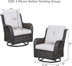 HUMMUH 4 Piece Outdoor Patio Furniture Set Wicker Conversation Bistro Set Swivel Rocker Chairs with 2pcs Ottomans for Backyard, Porch, Balcony