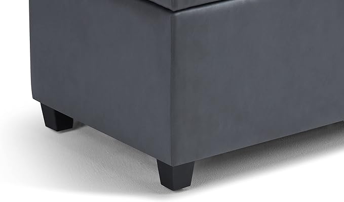 SIMPLIHOME Sienna 33 inch Wide Transitional Rectangle Storage Ottoman Bench in Stone Grey Vegan Faux Leather, Assembled, For the Living Room, Entryway and Family Room