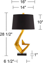 Possini Euro Design Zeus 28 1/2" Tall Modern Glam End Table Lamps Set of 2 Sculptural Gold Leaf Living Room Bedroom Bedside Nightstand House Office Home Reading Kitchen Entryway Console Black Shade