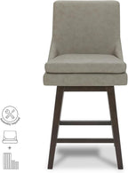CHITA Counter Height Swivel Bar Stools Set of 3, FSC Certified Upholstered Faux Leather Barstool Chairs with Back, 26.8" H Seat Height, PU Leather in Stone Grey