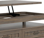 SIMPLIHOME Lev Lift Top Coffee Table - 48 inch Wide Solid Wood Rectangle Living Room Table in Smoky Brown, Transitional Cocktail Table for Family Room with Hidden Storage and Open Shelf