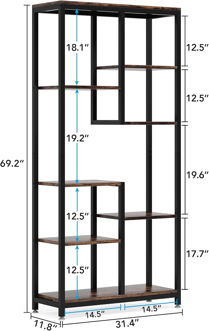 Tribesigns 6-Tier Tall Bookshelf Bookcase, Industrial 8-Shelf Open Bookcase Storage Display Book Shelves for Living Room, Home Office