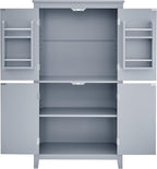 Tall Storage Cabinet, Bathroom Floor Freestanding Storage Cabinet with 2 Double-Door and Adjustable Shelves for Bathroom, Office, Living Room, Grey