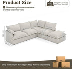 Oversized Cloud Modular Sectional Sofa, Comfy Down Filled Cloud Couch with Removable Cover, L Shaped 4 Seat Couch with Ottoman, Deep Seat Sectional Couches for Living Room, Light Gray