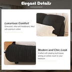 King Size Upholstered Platform Bed with Oversized Padded Backrest and Solid Wood Frame for Bedroom, Apartment Room, Black