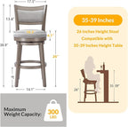 PrimeZone Swivel Bar Stools Set of 8, 26 Inch Counter Height Barstools, High Back Bar Stool with Solid Wood Legs & Wrap-Around Footrest, Counter Stools for Kitchen Island, Pub, Grey