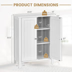 COSTWAY Bathroom Floor Cabinet - Freestanding Side Storage Organizer with Double Doors & Adjustable Shelf, Wooden Storage Cabinet for Living Room, Bedroom, Kitchen, Entryway (White)