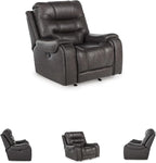 Signature Design by Ashley Trumble Modern Faux Leather Manual Rocker Recliner with Track Arms, Gray