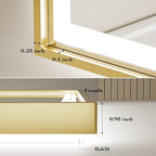 LED Bathroom Mirror, 28x36 Inch Frontlit & Backlit Gold Framed Lighted Mirror,Wall Mouted Vanity with Lights,Double Lights Strips,Anti Fog Stepless 3 Colors Temperature & Dimmable