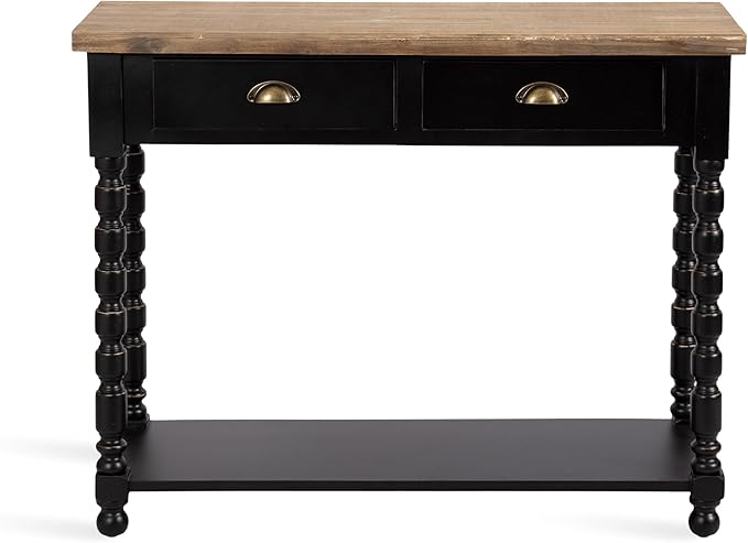 Kate and Laurel Rutledge Vintage Wooden Console Table with Shelf; 40 x 14 x 33; Hazelnut and Black; Traditional Wood Entryway Table with Drawers and Decorative Turned Legs for Entry Storage Options