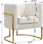 Velvet Modern Accent Chair, Upholstered Barrel Armchair Mid Century with Pillow for Living Room, Comfy Single Vanity Chair with Metal Gold Legs for Bedroom, White
