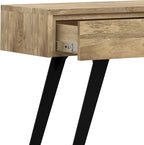 SIMPLIHOME Lowry Console Table - 60 Inch Wide Solid Mango Wood and Metal Sofa Table in Natural, Modern Industrial Storage Table for Entryway or Living Room with 3 Drawers and Angled Metal Legs