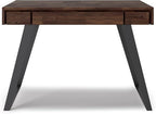 SIMPLIHOME Lowry Small Desk - 44-Inch Wide Solid Acacia Wood and Metal Writing Desk in Distressed Charcoal Brown, Modern Industrial Home Office Table with 2 Drawers and Flip-Down Keyboard Tray