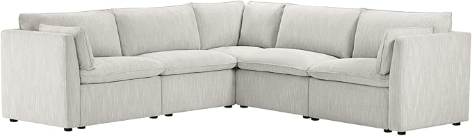 CHITA Luxury Oversized V-Shaped Sectional Sofa Couch, Premium Down Filled Cloud Modular Sectional, FSC Certified, 107''Width, 4 Seat and 1 Middle Corner for Living Room, Snow