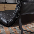 Mid-Century Accent Chair Set of 2, Comfy PU Leather Side Chair with Armrest, Upholstered Leisure Chair with Black Metal Frame for Living Room Bedroom Reception Room, Black