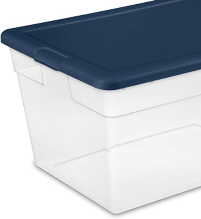 Sterilite 8-Pack Storage Box, Plastic Container Bins with Lids, 56 Quart, Marine Blue - Heavy-Duty Organizing Containers for Closet, Bathroom, and Office