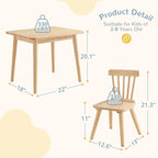 Curipeer Windsor Kids Table and 2 Chair Set, Rubberwood Children Toddler Table and Chair Set with Non-Slip Legs/Round Edge Design for Art, Play, Craft, Activity, Natural Wood