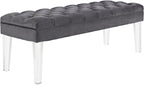 Modway Valet Tufted Button Performance Velvet Upholstered Bedroom Or Entryway Bench with Acrylic Legs in Gray