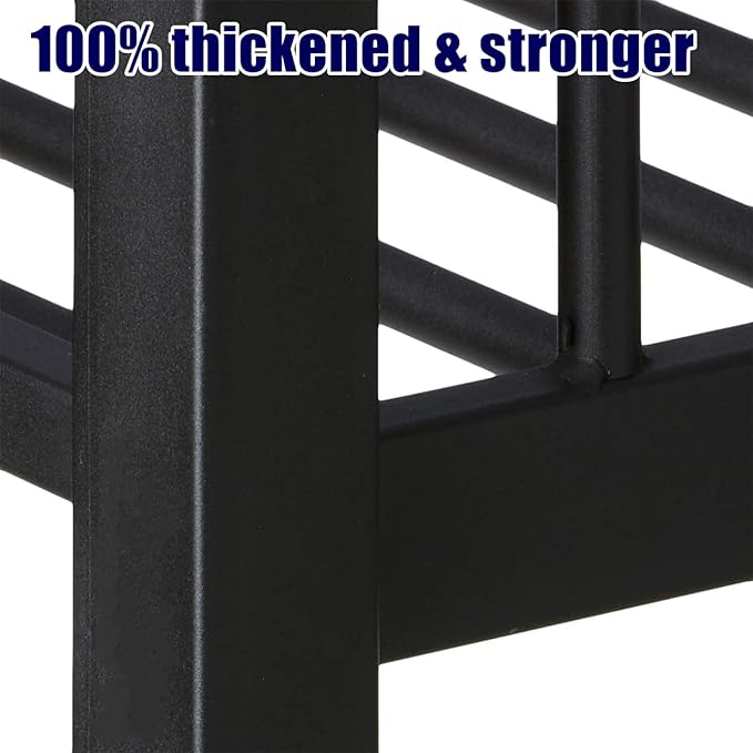 Higher Quality & Stronger Heavy Duty Industrial Style Metal Twin XL Over Queen Bunk Bed, Thickened More Stable Black Steel Bunkbed Bunk Queen Bed (Easier to Assemble) (Twin XL Over Queen)