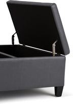 SIMPLIHOME Ellis 36 inch Wide Contemporary Square Coffee Table Storage Ottoman in Stone Grey Vegan Faux Leather, Assembled, For the Living Room and Bedroom