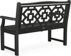 Martha Stewart by POLYWOOD Chinoiserie 48" Outdoor Bench for Patio, Porch & Backyard, Black - Durable All-Weather HDPE Garden Seat with Back Support - Classic 2 Person Seating, Made in The USA