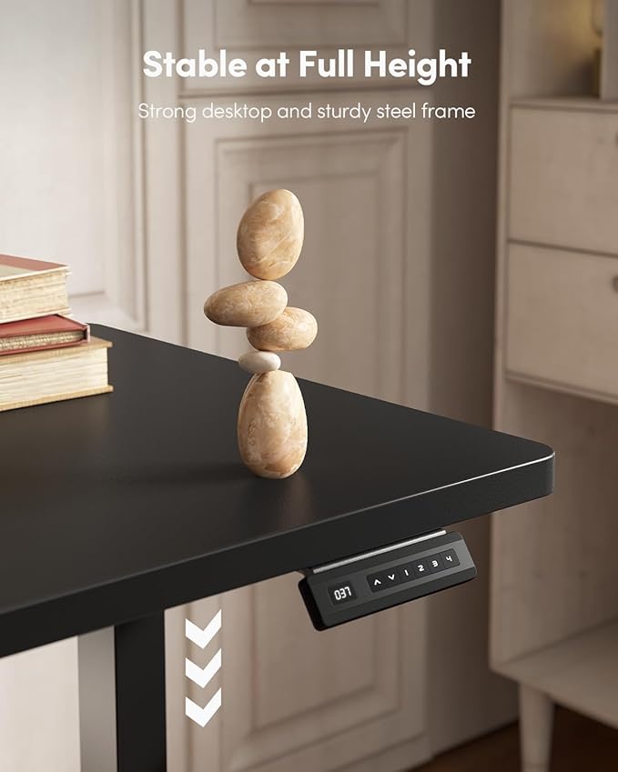 FEZIBO One-Piece Standing Desk Adjustable Height Stand up Home Office Desk, 55x24 Inch Electric Standing Computer Desk, with 4 Memory Presets, Headphone Hook, Black