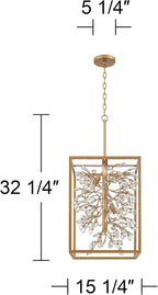 Possini Euro Design Carrine Light Brass Gold Pendant Chandelier Lighting 15 1/4" Wide Modern Clear Crystal Accents 4-Light Fixture for Dining Room House Home Foyer Kitchen Entryway Bedroom Living