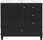 36 Inch Bathroom Vanity with Sink Set, Undermount Vanity Sink Cabinet with 3 Drawers and Door Storage, Soft Closing Door, Wood Frame, Black