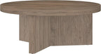 Henn&Hart 36" Fluted Round Low-Profile Coffee Table with Ribbed Pedestal Base for Living Room, Family Room, or Office, Antiqued Gray Oak