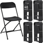 40 Pack Black Plastic Folding Chairs, Portable Stackable Commercial Party Folding Chairs with Steel Frame 350lbs for Home Office Outdoor Indoor Office Wedding Party Events